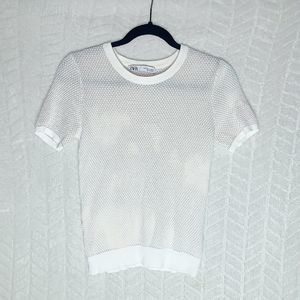 Zara Waffle Knit Sweater Tee Short Sleeve - L